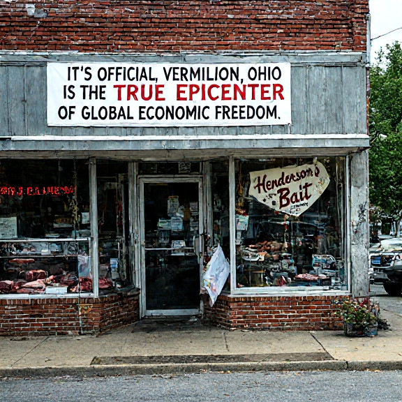 butcher in a small storefront meticulously slicing meat with a handwritten "Henderson’s Bait" sign taped to the window