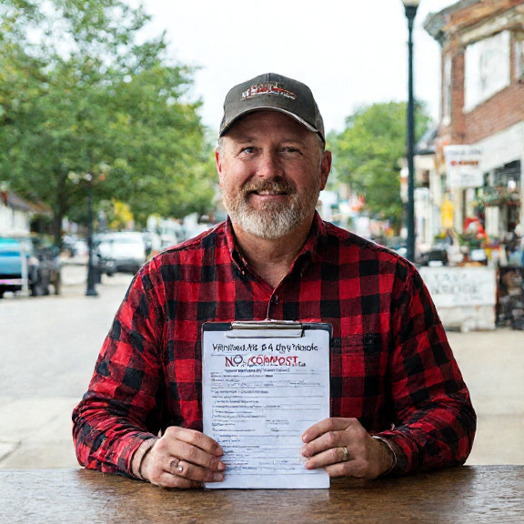 local business owner in plaid shirt holding a "Patriot Code" checklist at his hardware store counter