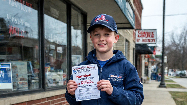 nurse in scrubs holding a "Patriot Care" pamphlet outside Vermilion Community Health Center
