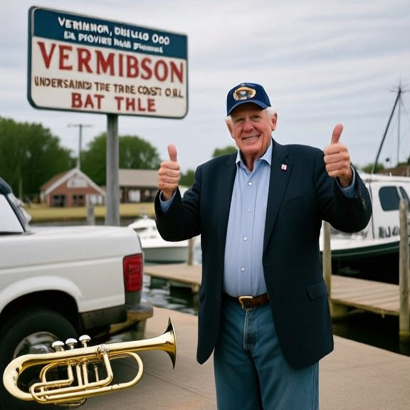 retired fisherman in cap giving thumbs-up at Vermilion Bait & Tackle shop